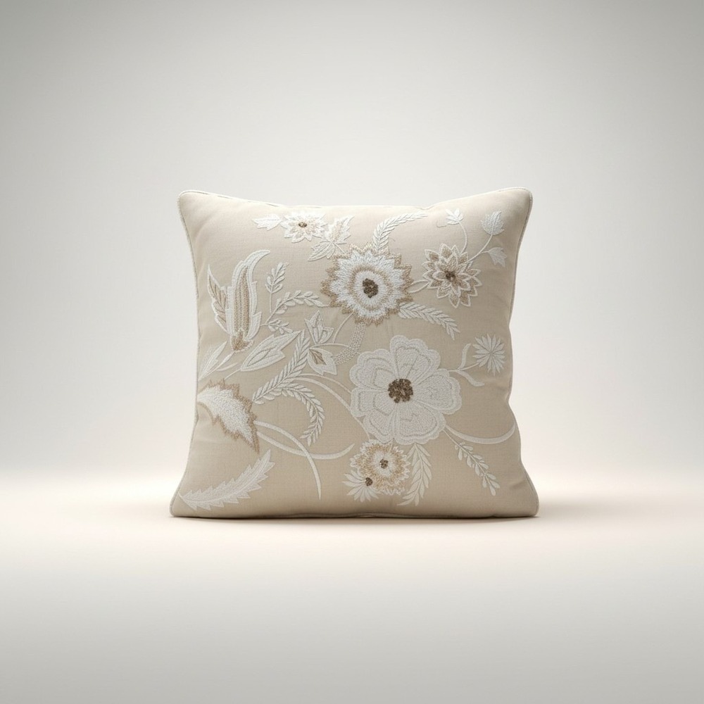 Pier 1 Imports Floral Embroidered Beaded Throw Pillow Cover Ivory Square